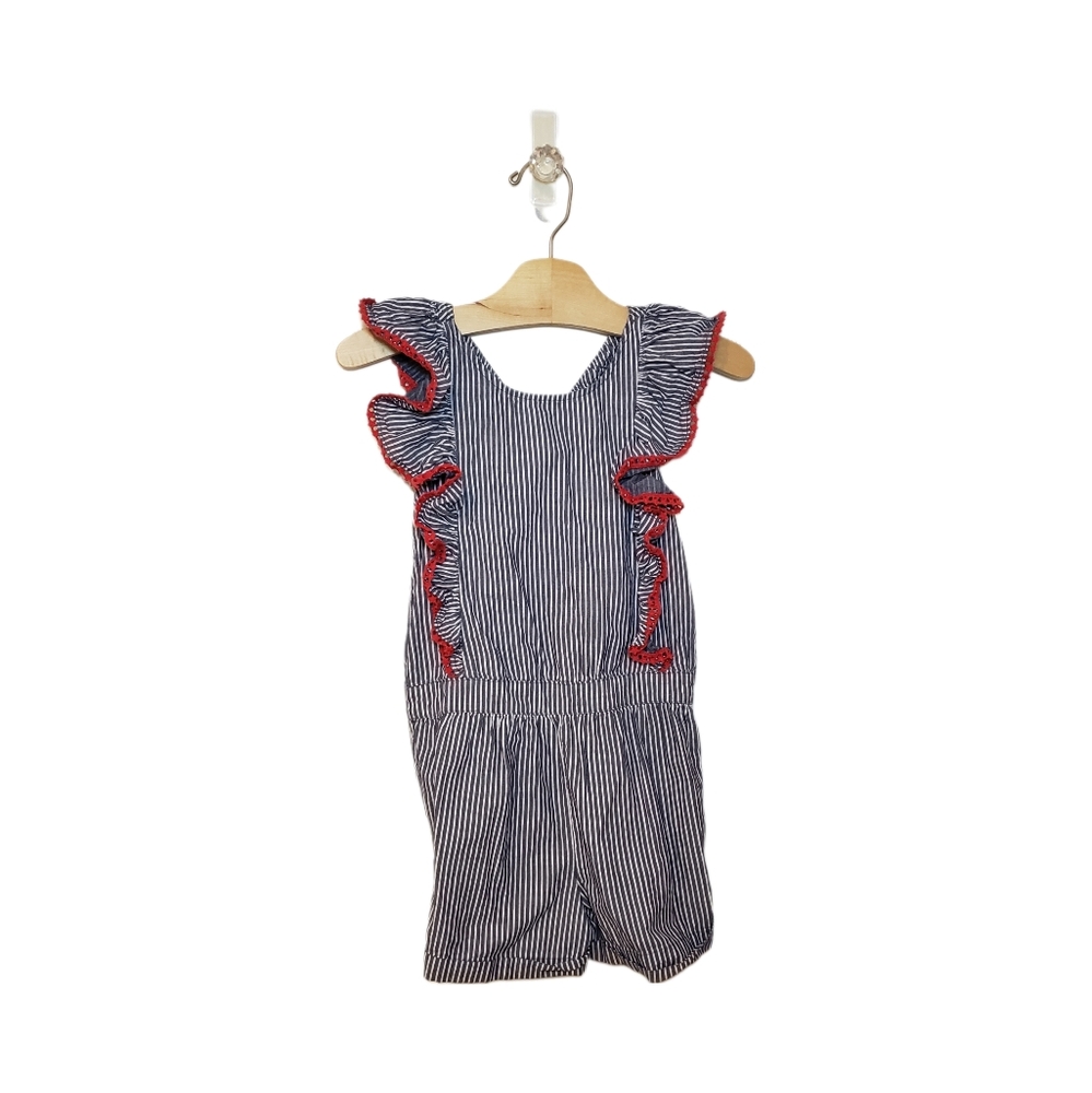 Cat & Jack 5T Toddler Girl Railroad Striped Large Ruffle Romper